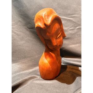 Hand Carved Wood Female Bust Sculpture 8”
